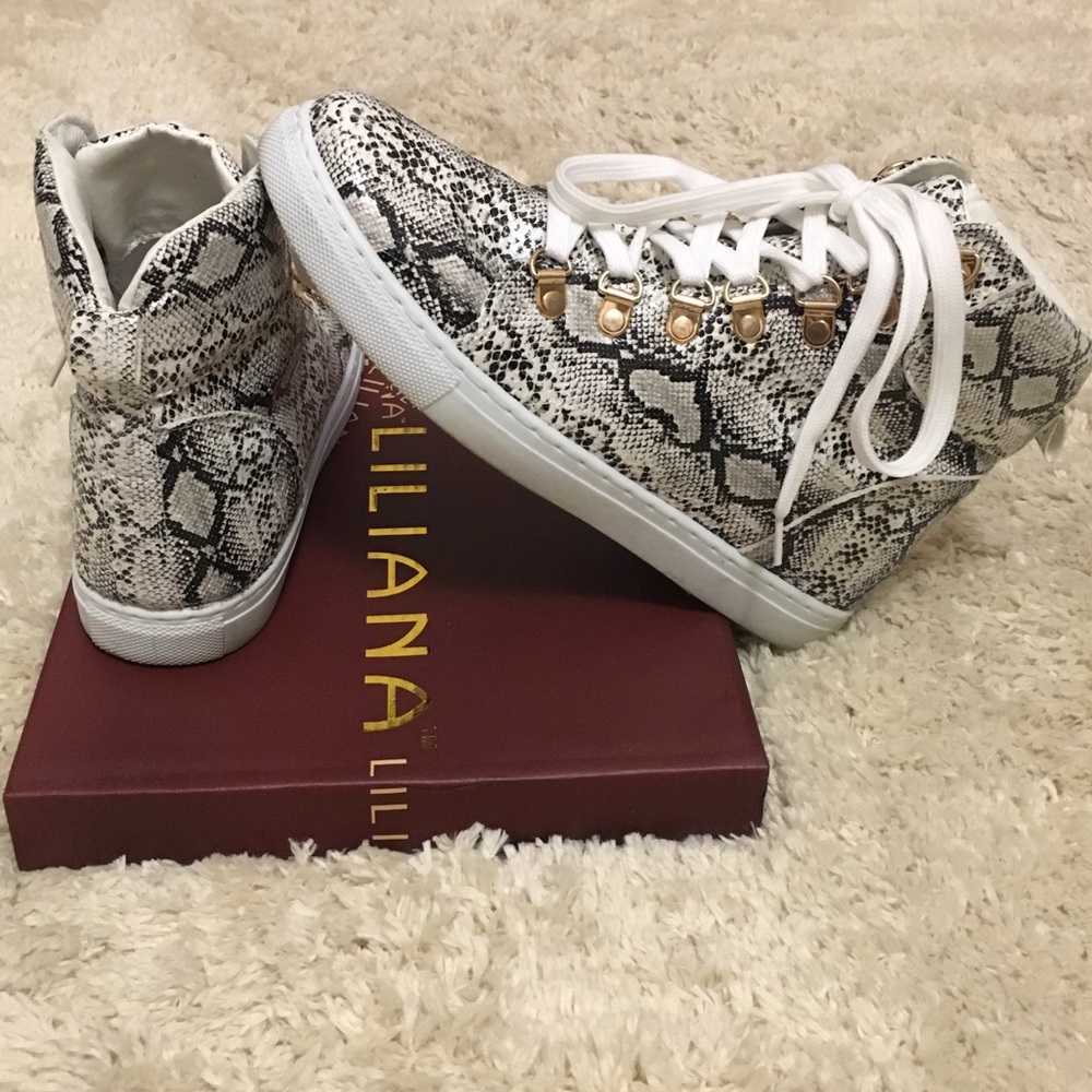 Snakeskin High-Top Sneakers